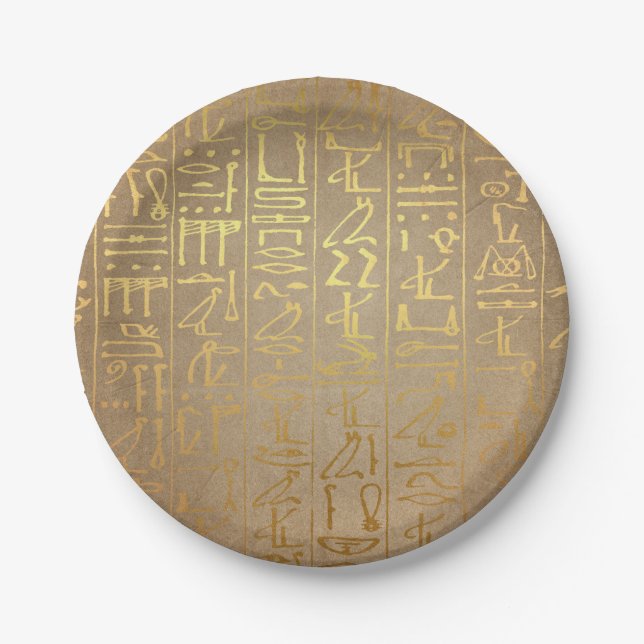 Vintage Gold Egyptian Hieroglyphics Paper Print Plate (Front)