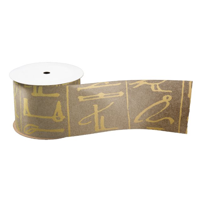 Vintage Gold Egyptian Hieroglyphics Paper Print Satin Ribbon (Spool)