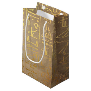 Vintage Gold Egyptian Hieroglyphics Paper Print Small Gift Bag