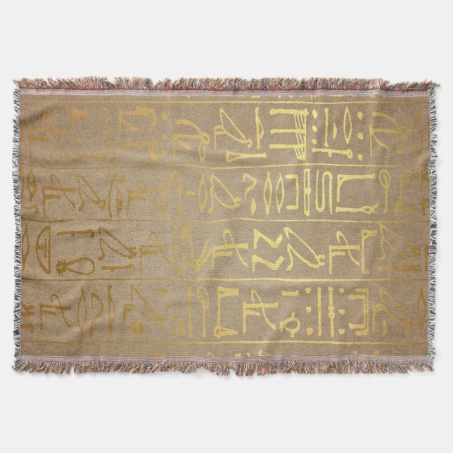 Vintage Gold Egyptian Hieroglyphics Paper Print Throw Blanket (Front)