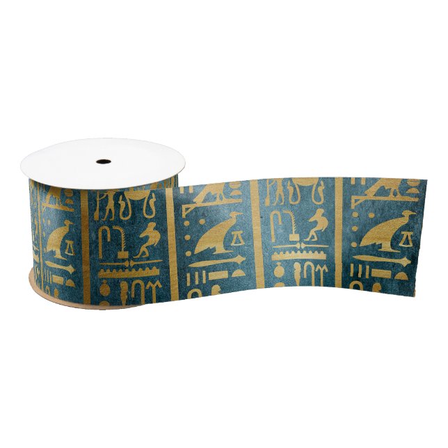 Vintage Gold Egyptian Paper Print Satin Ribbon (Spool)