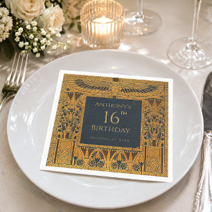 Vintage Gold Egyptian Themed Birthday Elegant Blue Napkin