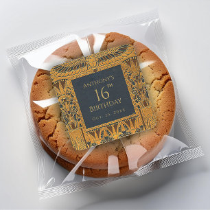 Vintage Gold Egyptian Themed Birthday Elegant Blue Square Sticker