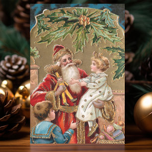 Vintage Gold Embellished Santa with Children Tissue Paper