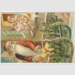 Vintage Gold Father Christmas with Happy Children Tissue Paper<br><div class="desc">Vintage red-robed Father Christmas in long white beard with sleigh and fir tree giving gifts to happy children at an open window with "Christmas Greetings" text. Beautiful Victorian art in vivid colors and gold highlights. Suitable for holiday decoupage or crafting projects.</div>
