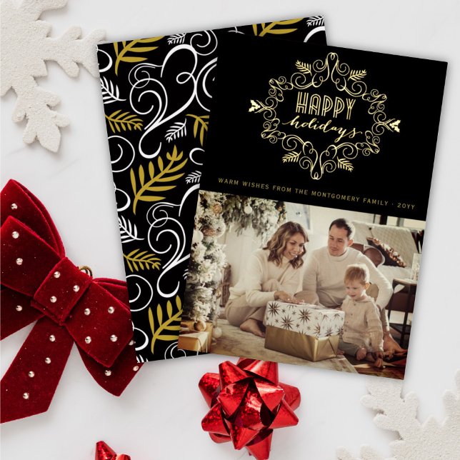 Vintage Gold Festive Foliage Happy Holidays Photo (Creator Uploaded)