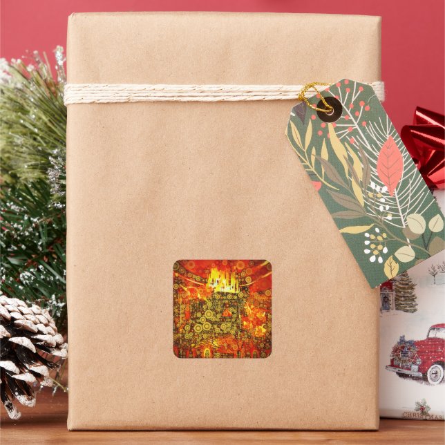 Vintage Gold Fire Abstract  Square Sticker (Holiday)