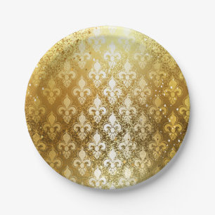 Vintage,gold,fleur de lis,antique,vintage,chic,fun paper plate
