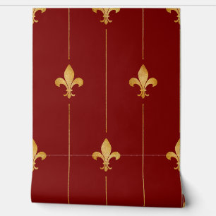 Vintage Gold Fleur-de-Lis Dark Red Wallpaper
