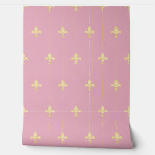 Vintage Gold Fleur-de-Lis Dusky Pink (small scale) Wallpaper