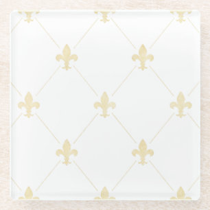Vintage Gold Fleur-de-lis Glass Coaster