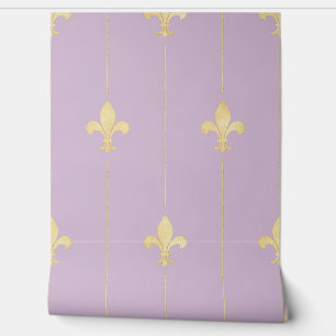 Vintage Gold Fleur-de-Lis Lilac Wallpaper