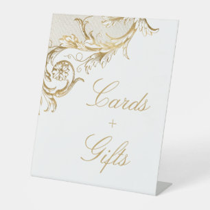 Vintage Gold Floral Damask Cards Gifts Wedding Pedestal Sign