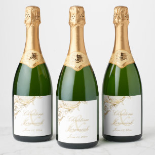 Vintage Gold Floral Damask Elegant Script Wedding  Sparkling Wine Label