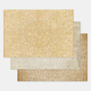 Vintage Gold Floral Medallion Decoupage Ornate Wrapping Paper Sheet