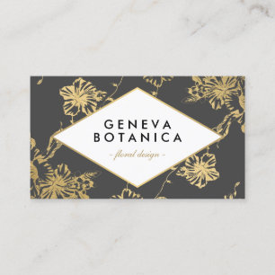 Vintage Gold Floral Pattern on Dark Grey Designer Business Card