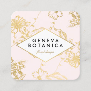 Vintage Gold Floral Pattern on Pink Designer Square Business Card