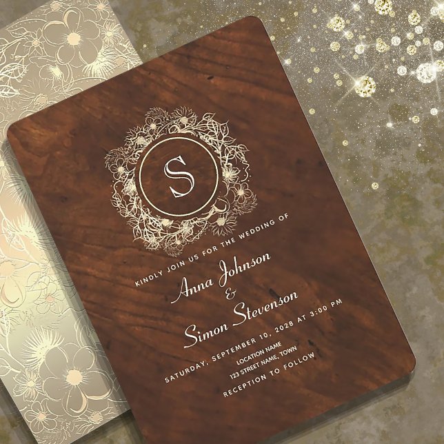 Vintage Gold Floral Rustic Wedding Invitation (Creator Uploaded)