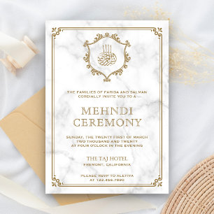 Vintage Gold Flourish White Marble Islamic Mehndi  Enclosure Card