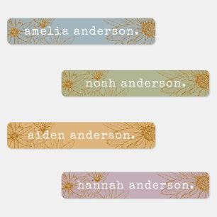 Vintage Gold Flowers Pastel Waterproof Name Labels