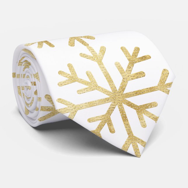 Vintage Gold Foil Snowflakes Christmas Neck Tie (Rolled)
