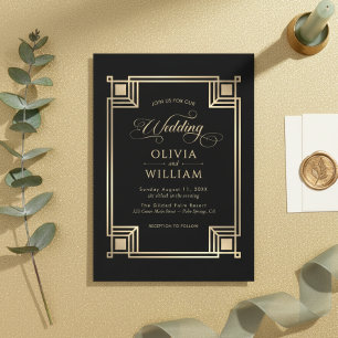 Vintage Gold Frame Art Deco Wedding Invitation