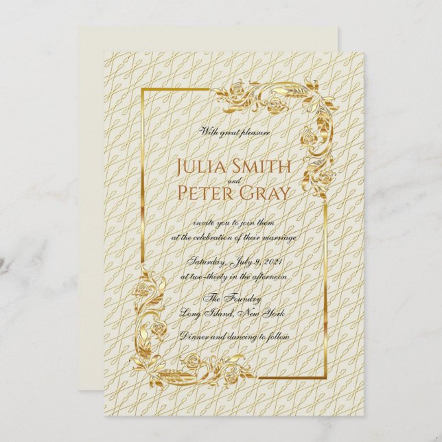 Vintage Gold Frame Royal Wedding Invitation (Front/Back)