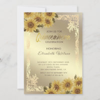 Vintage gold frame sunflower Quinceañera Invitati