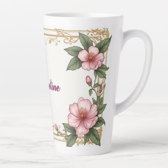 Vintage Gold Frame With Colourful Peony Latte Mug (Right)