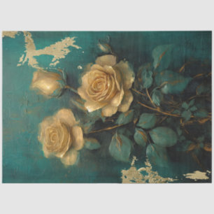 Vintage gold French roses Victorian emerald green  Tissue Paper