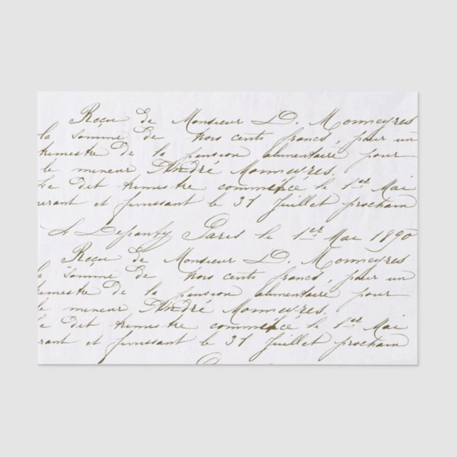Vintage Gold French Script Handwriting Cursive Tissue Paper (Front)