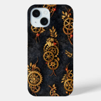 Vintage Gold Gears & Red Neon Mythic Cyberpunk