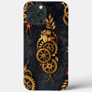 Vintage Gold Gears & Red Neon Mythic Cyberpunk  iPhone 13 Pro Max Case