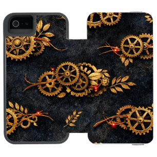 Vintage Gold Gears & Red Neon Mythic Cyberpunk  Incipio Watson™ iPhone 5 Wallet Case