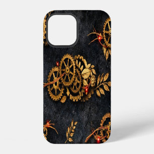 Vintage Gold Gears & Red Neon Mythic Cyberpunk iPhone 12 Case