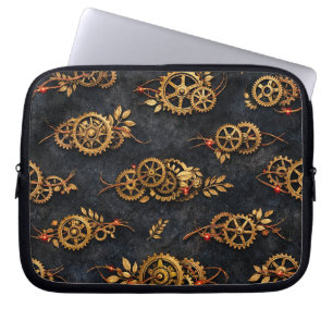 Vintage Gold Gears & Red Neon Mythic Cyberpunk  Laptop Sleeve