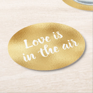 Vintage Gold Glam Love Elegant Wedding Party Round Paper Coaster