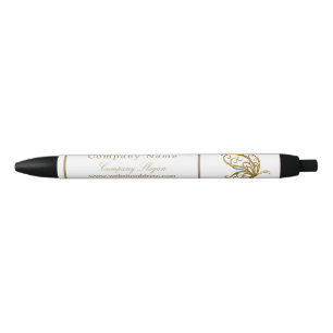 Vintage Gold Glitter Butterfly Company/Event Black Ink Pen