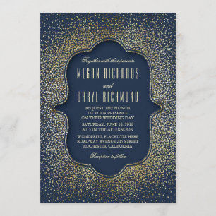 Vintage Gold Glitter Confetti Navy Wedding Invitation
