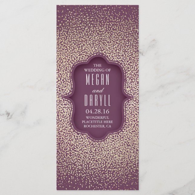 Vintage Gold Glitter Confetti Plum Wedding Program Programme (Front)