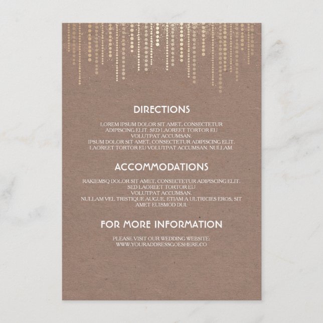 Vintage Gold Glitter Glam Wedding Details Enclosure Card (Front)
