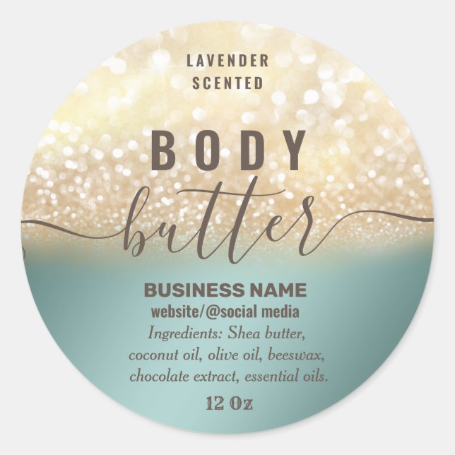 Vintage gold glittery body butter label (Front)