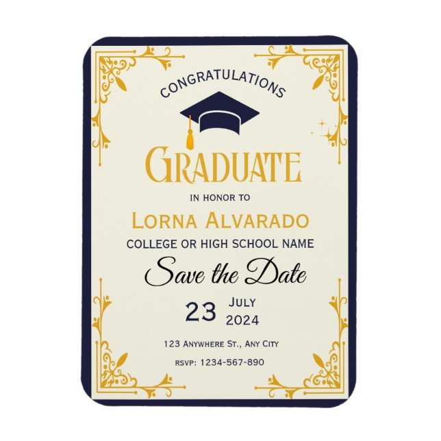 Vintage Gold Graduation Photo Magnet (Vertical)
