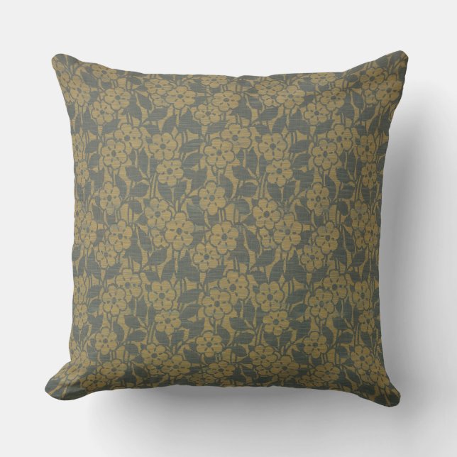 vintage gold gray Damask Pattern Cushion (Front)