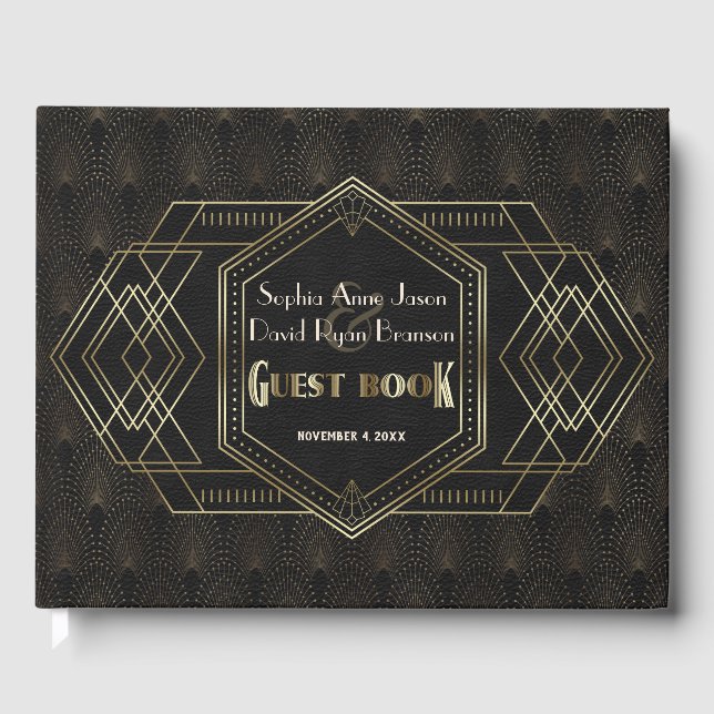 Vintage Gold Great Gatsby Wedding Details Guest Book (Front)
