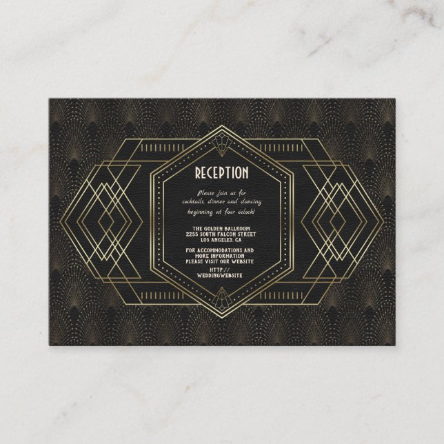 Vintage Gold Great Gatsby Wedding Reception Enclosure Card (Front)