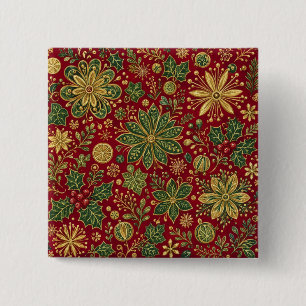 Vintage Gold Green Holly Christmas Botanical 15 Cm Square Badge