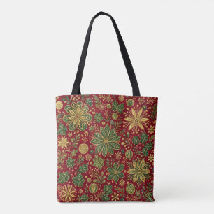 Vintage Gold Green Holly Christmas Botanical Tote Bag