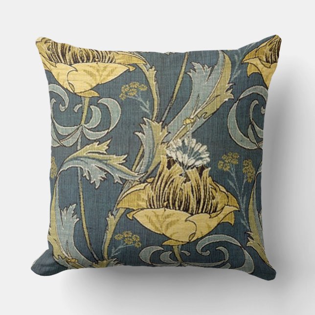 Vintage Gold & Grey Floral Cushion (Front)