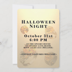 Vintage Gold Halloween Night Party Jack O'Lantern Invitation
